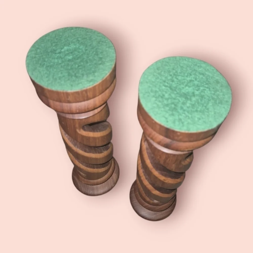 Wooden Candlesticks Candle Holders Tall Spiral Carved Solid Wood 11
